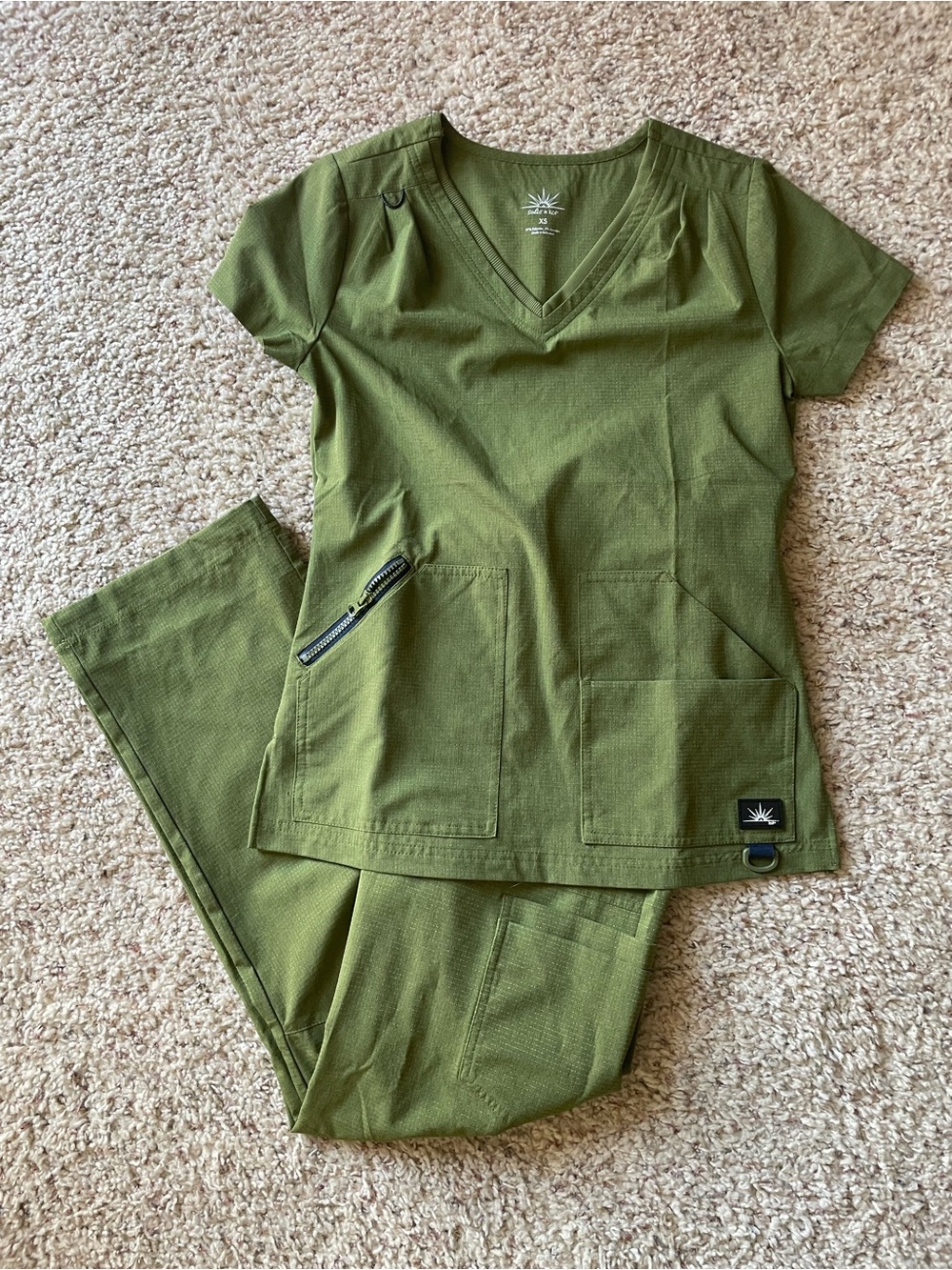 KOI Olive Green Scrub Set with V-Neck Size XS